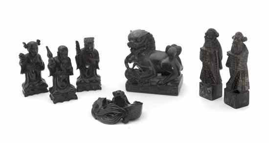 Appraisal: A Collection of Seven Carved Decorative Articles comprising three ebonized