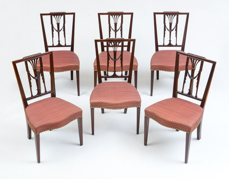 Appraisal: SIX FEDERAL CARVED MAHOGANY DINING CHAIRS PHILADELPHIA C Mahogany horsehair