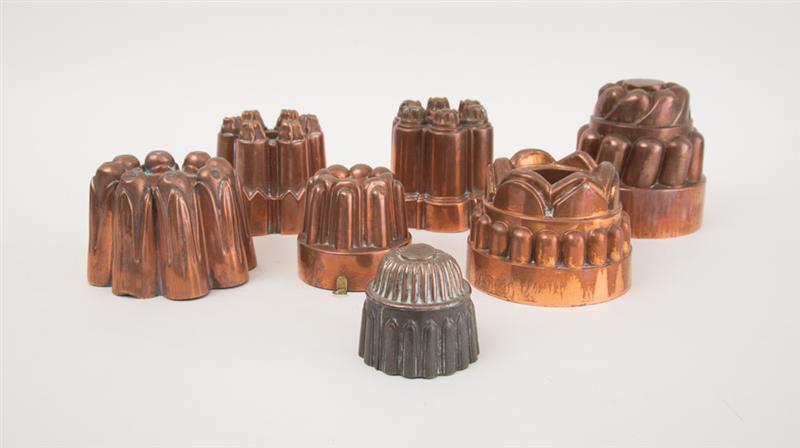 Appraisal: SEVEN ENGLISH COPPER JELLY MOLDS Two with hollow centers to