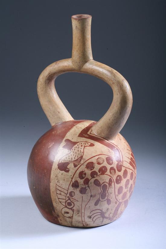 Appraisal: MIDDLE MOCHICA OCHRE AND REDDISH BROWN POTTERY VESSEL circa -