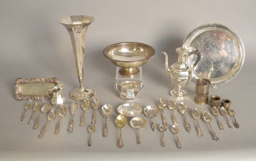 Appraisal: Group of sterling silver tableware to include a piece tea