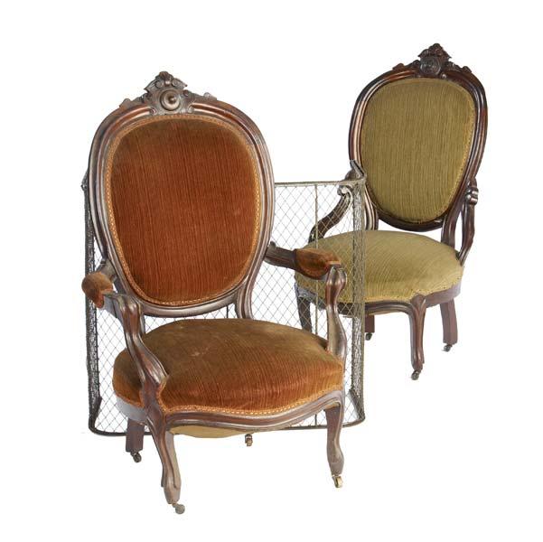 Appraisal: VICTORIAN ARMCHAIRS Each with carved walnut frame and upholstered seat