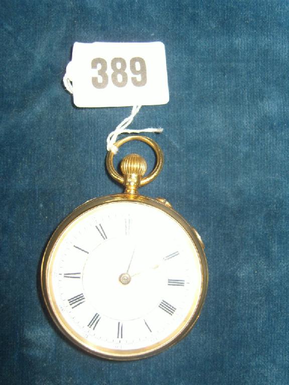 Appraisal: An ct gold pocket watch with enamel dial and engraved