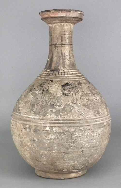 Appraisal: A Chinese pottery bottle shaped vase with traces of figure