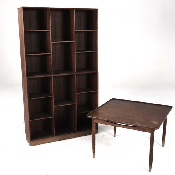 Appraisal: DANISH MODERN Two-piece open bookcase in teak and occasional table