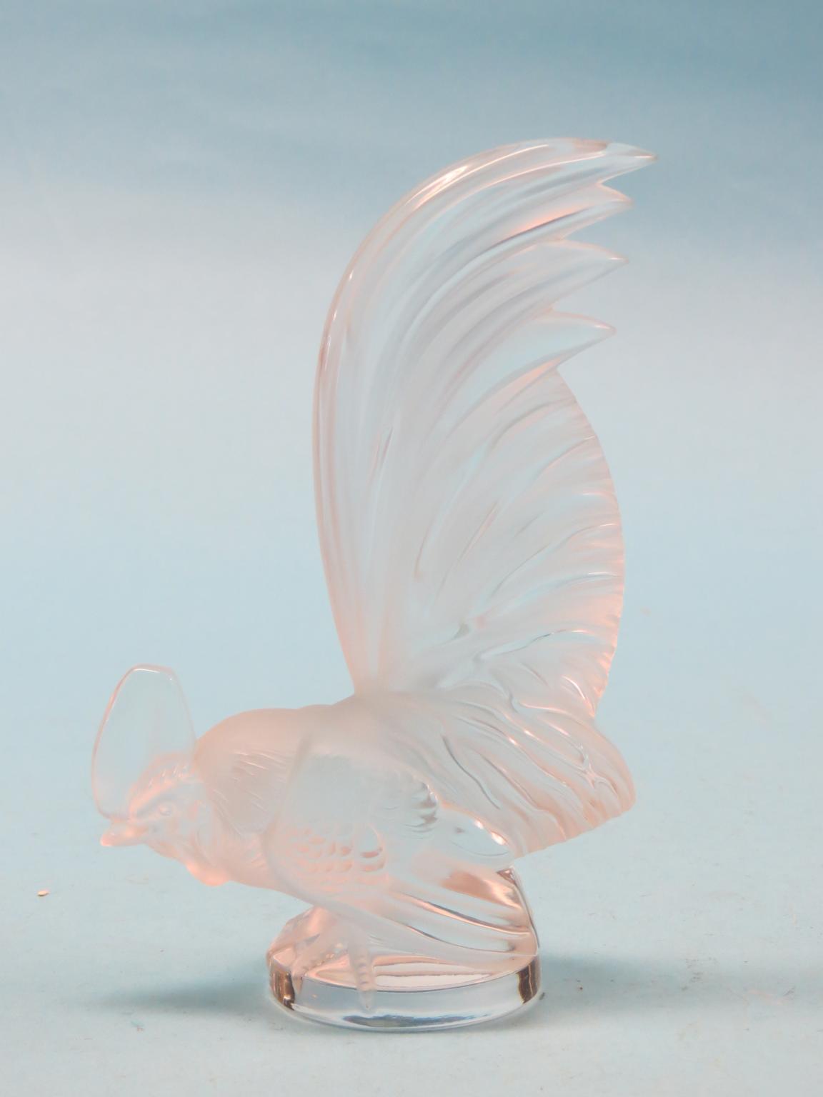 Appraisal: A Lalique frosted glass cockerel car mascot post-war engraved mark