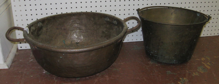 Appraisal: Two Provincial Kitchen Vessels the first a circular copper double-handled