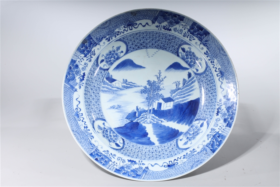 Appraisal: Chinese blue and white porcelain charger depicting centeral scene of