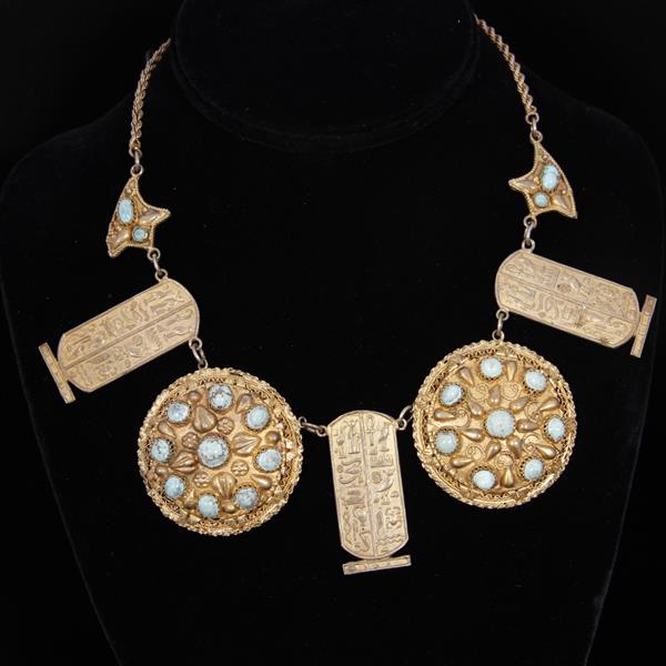 Appraisal: Vintage s Egyptian Gilt Silver Filigree and Turquoise Necklace with