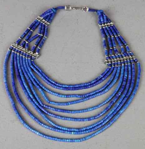 Appraisal: A Lapis And Silver Metal Multi Strand NeckpieceA conjoined neck