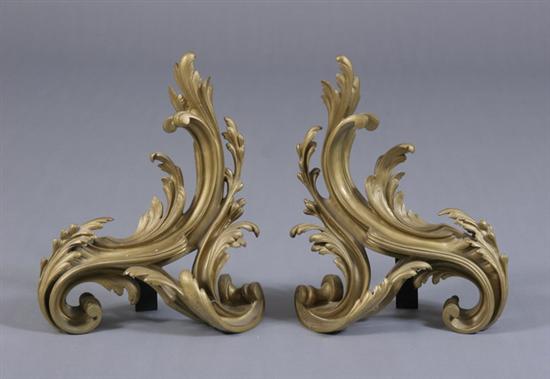 Appraisal: LOUIS XV STYLE GILT-METAL CHENETS th century Scrolling foliate cast