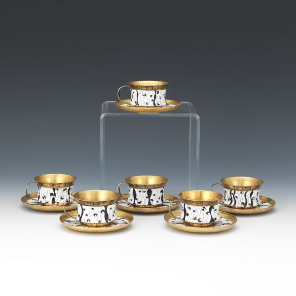 Appraisal: SOVIET RUSSIAN PARCEL GILT SILVER AND ENAMEL SERVICE OF SIX