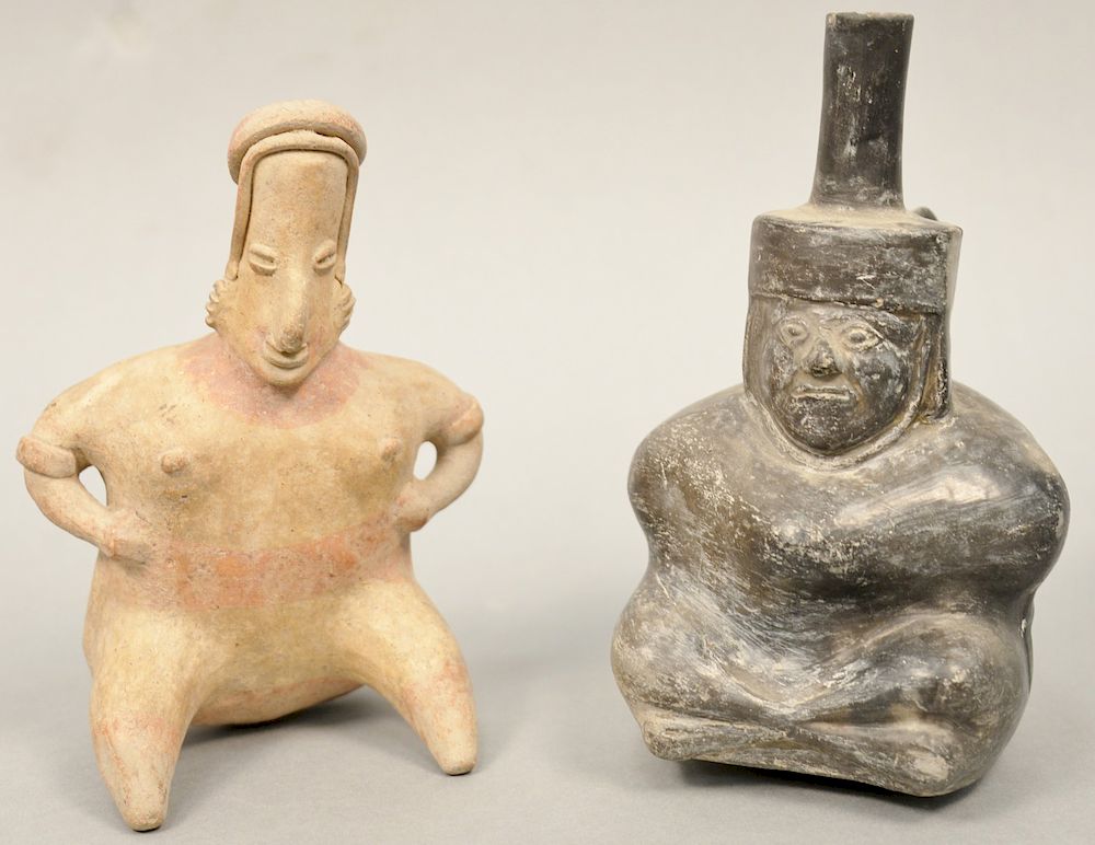 Appraisal: Two figural pots pre columbian terracotta figure Jalisco Mexico seated