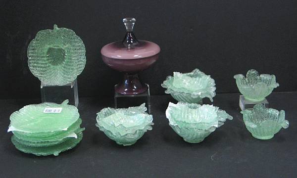 Appraisal: An assembled group of colored glass th century Comprising covered