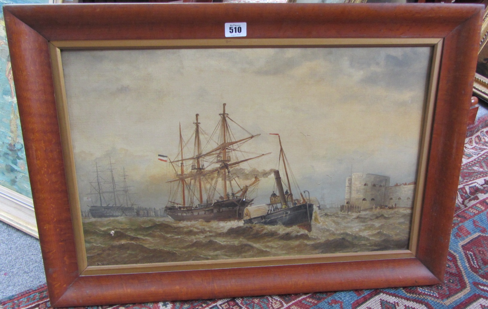 Appraisal: E R th century Vessels entering harbour oil on canvas