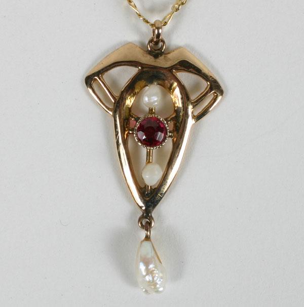 Appraisal: Yellow Gold K Art Nouveau floriform pendant with red doublet