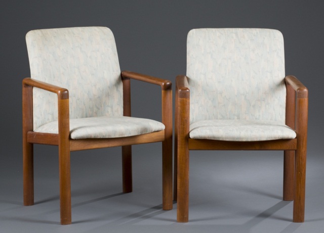 Appraisal: Two Danish Teak Armchairs Unmarked '' H seat '' W