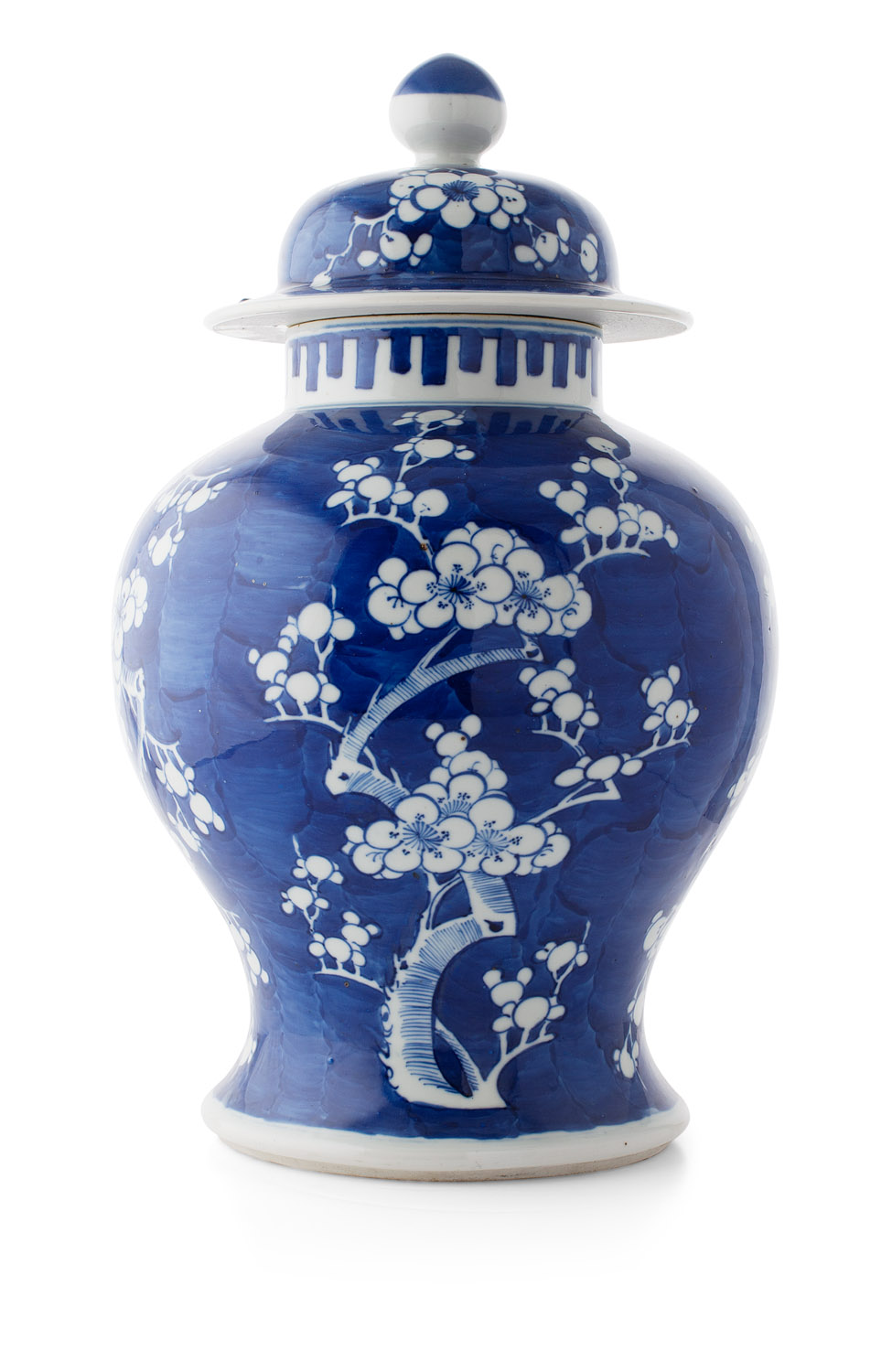 Appraisal: BLUE AND WHITE COVERED JAR LATE QING DYNASTY in the