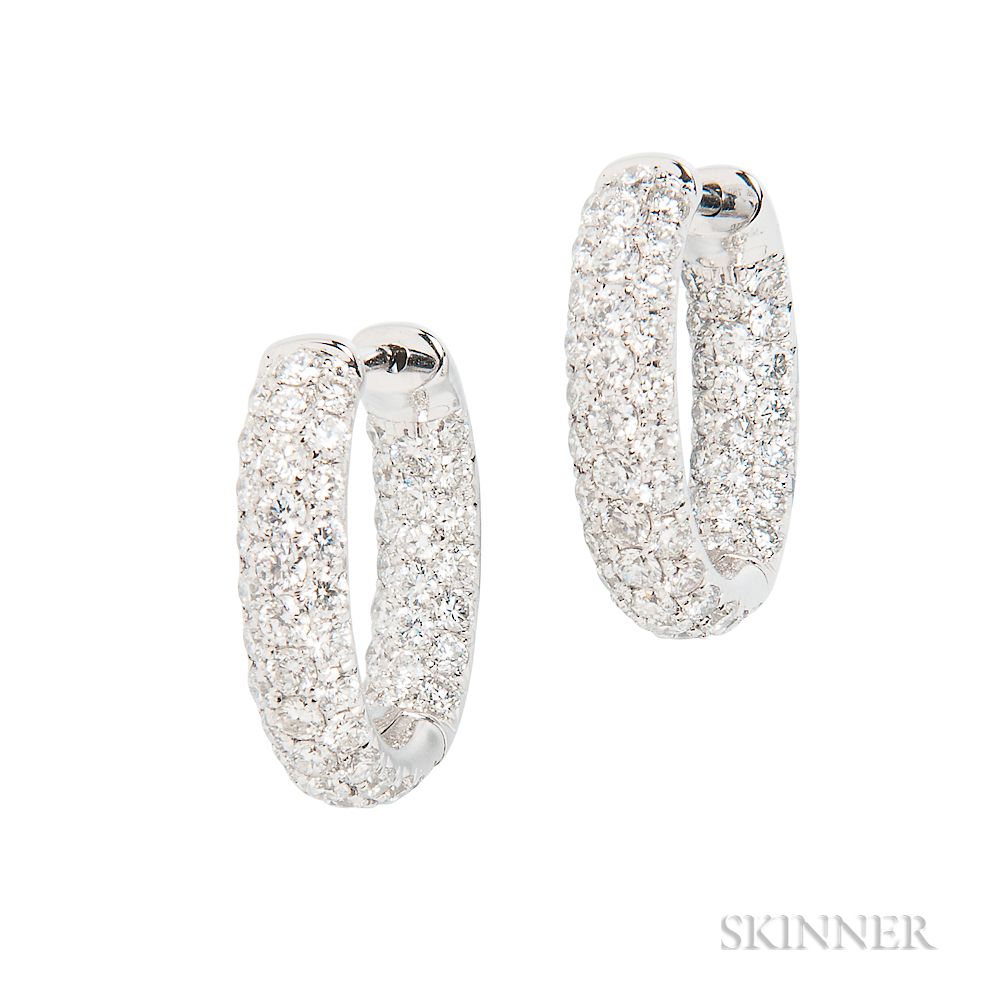 Appraisal: kt White Gold and Diamond Hoop Earrings kt White Gold