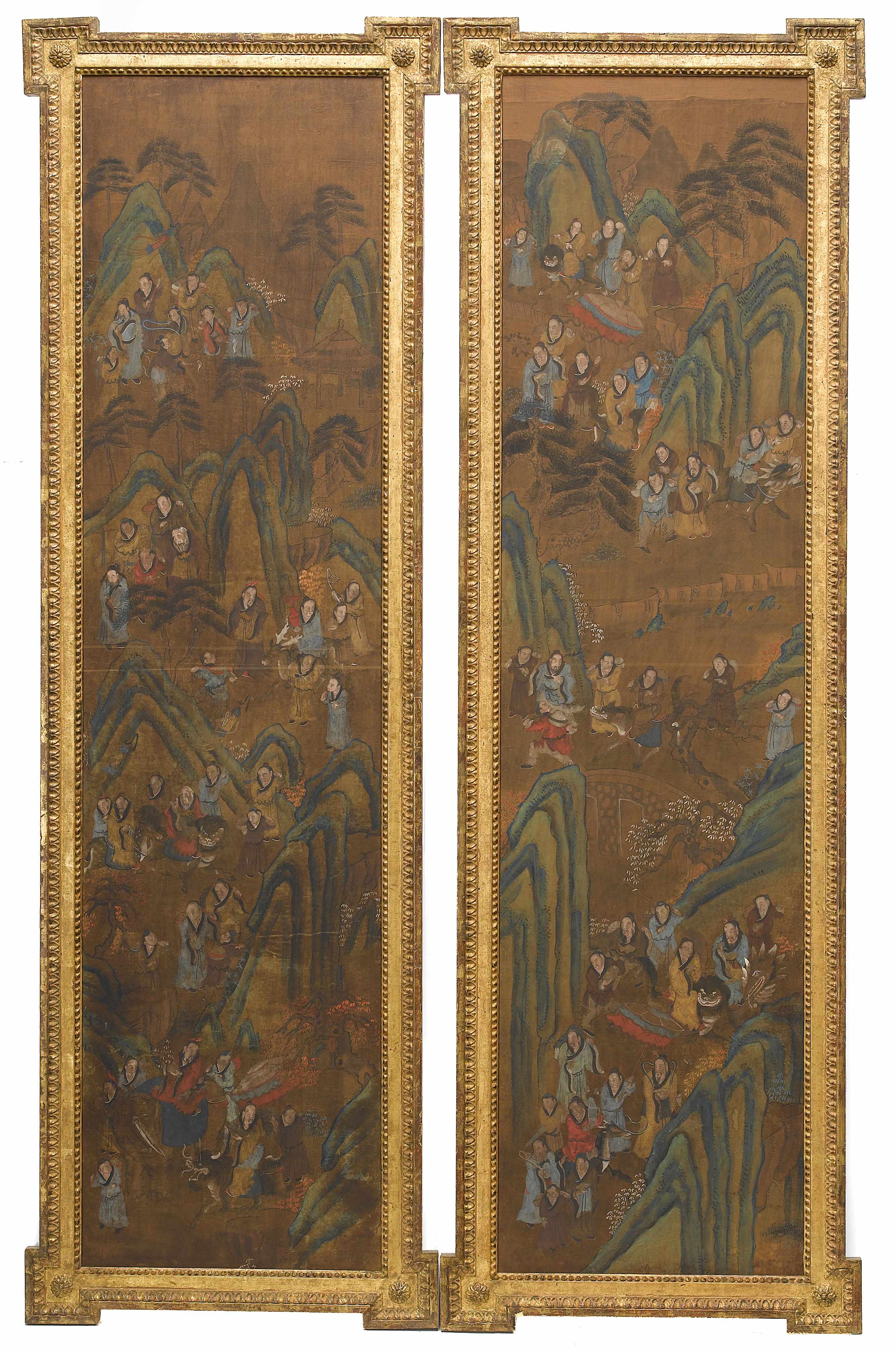 Appraisal: A pair of Chinese painted panels early th century Each