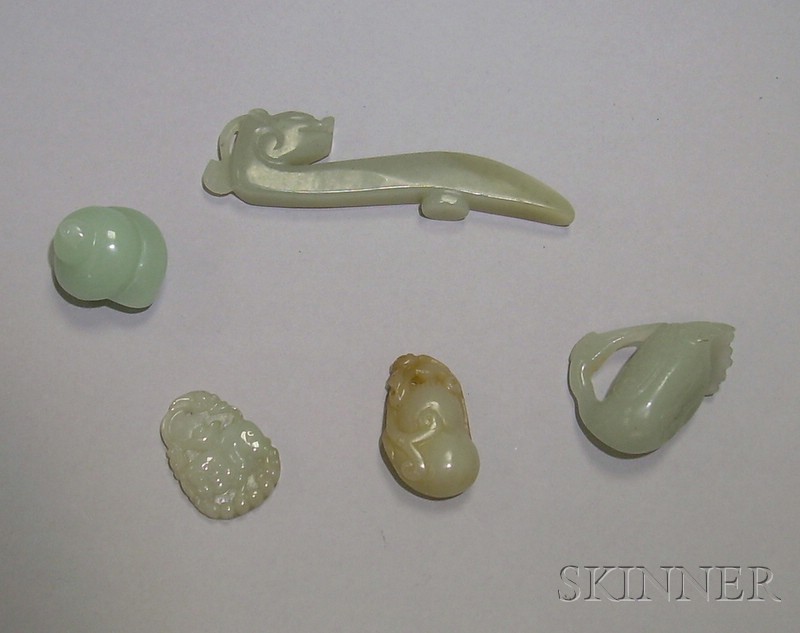 Appraisal: Four Jade Pendants and a Carved Jade Buckle pendants depicting