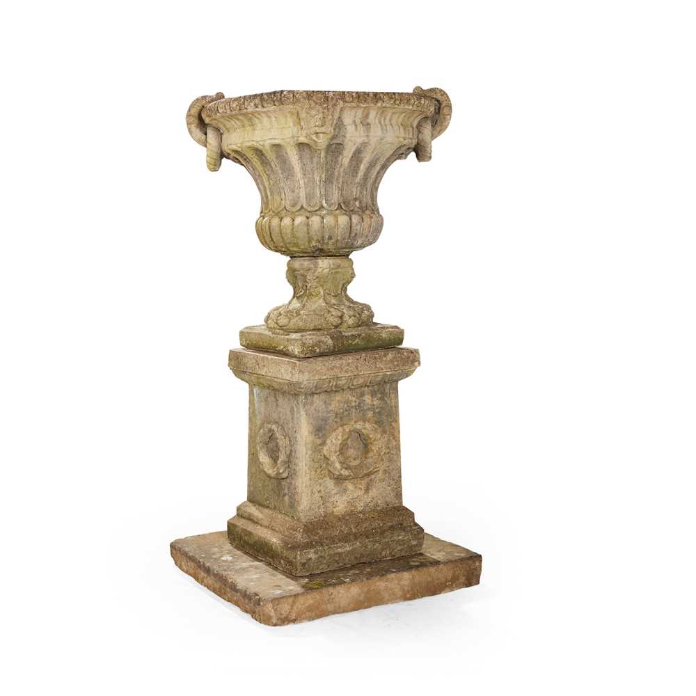 Appraisal: LARGE COMPOSITION STONE URN AND PEDESTAL EARLY TH CENTURY in