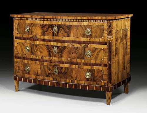 Appraisal: CHEST OF DRAWERS Louis XVI South German circa Walnut burlwood