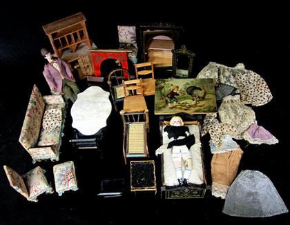 Appraisal: Group of assorted doll furniture two miniature dolls and clo