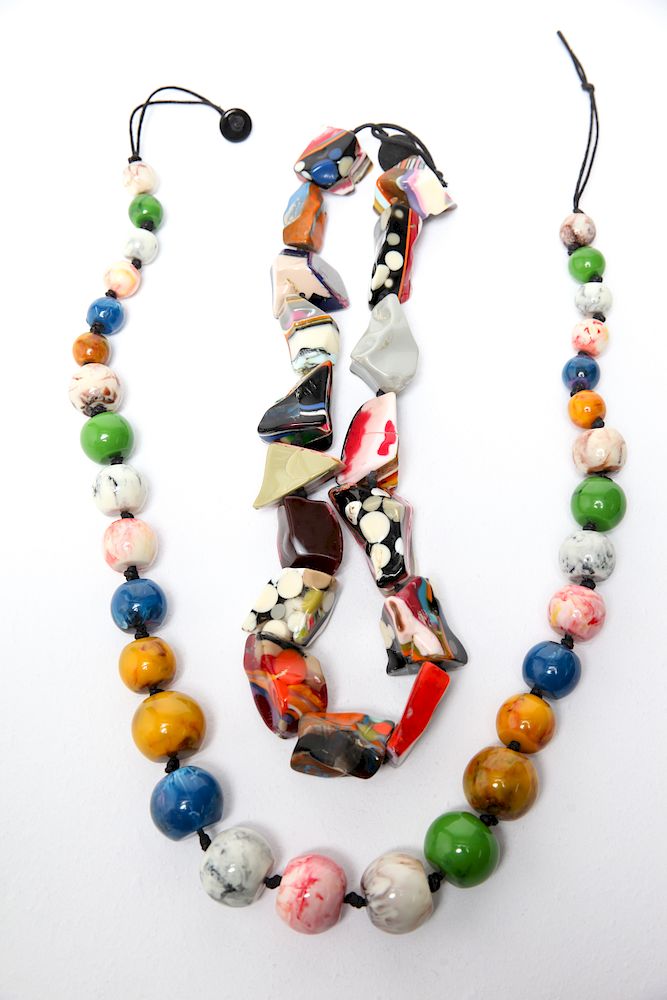 Appraisal: Multi-Colored Large Plastic Beaded Necklaces Multi-colored large plastic chunky and