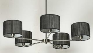 Appraisal: Contemporary chrome chandelier w black pleated shades Contemporary chandelier having