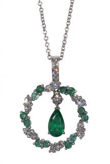 Appraisal: Emerald diamond and white gold pendant-necklace centering one pear-cut emerald