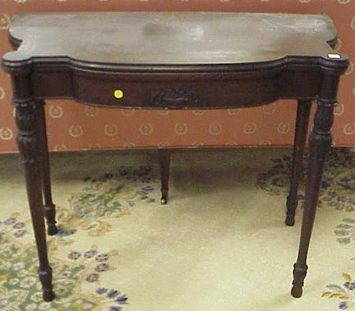 Appraisal: Sheraton style mahogany card table hinged top with bow front