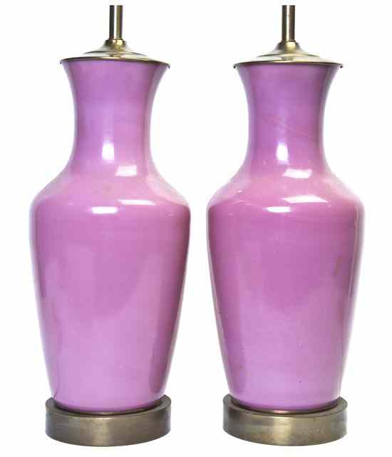 Appraisal: A Pair of Ceramic Vases mounted as lamps in rose