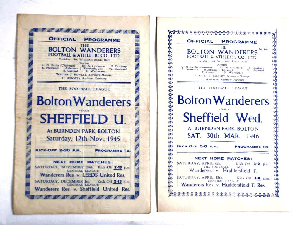 Appraisal: TWO BOLTON FOOTBALL PROGRAMMES SEASON V SHEFFIELD UNITED AND SHEFFIELD