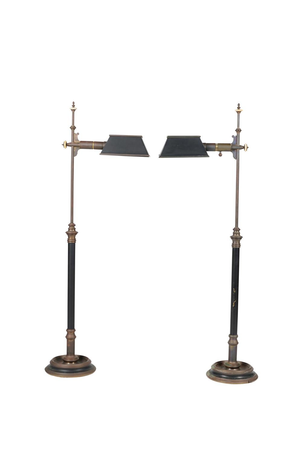 Appraisal: PAIR OF ENGLISH BRASS TOLE BRIDGE LAMPS inches high Condition