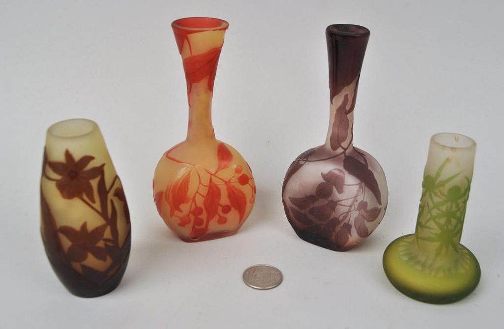 Appraisal: Group Four Small Galle Art Glass Vases comprising four cameo