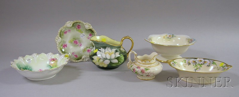 Appraisal: Six Hand-painted Porcelain Items including a Limoges pitcher and a