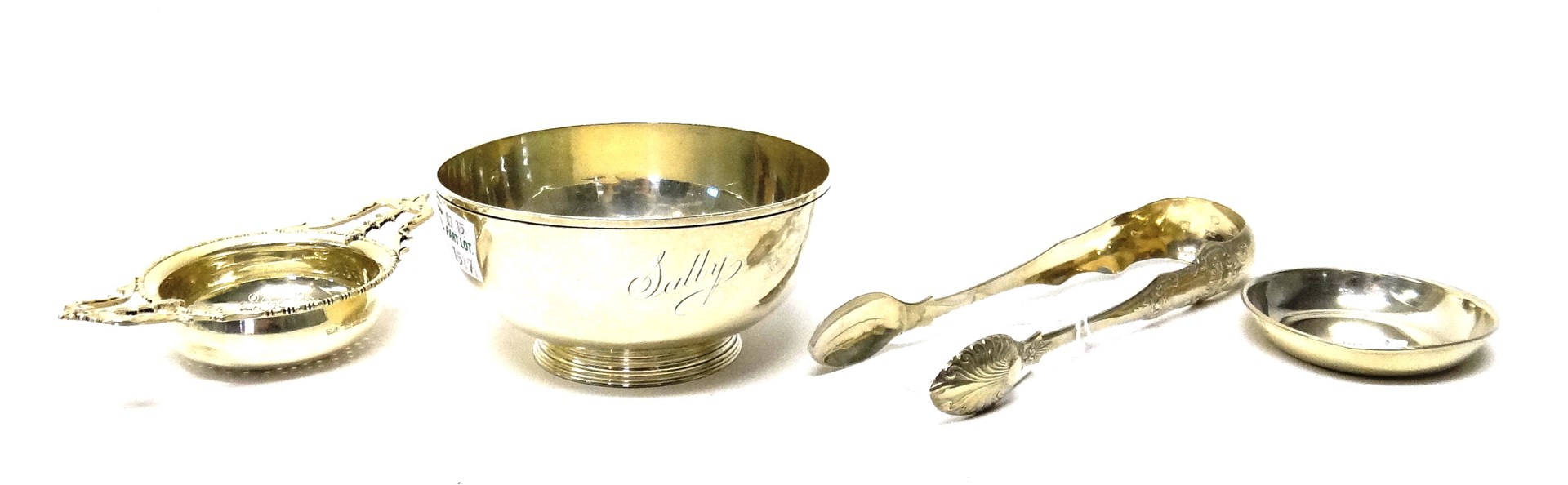 Appraisal: Silver comprising a circular bowl with a beaten finish engraved