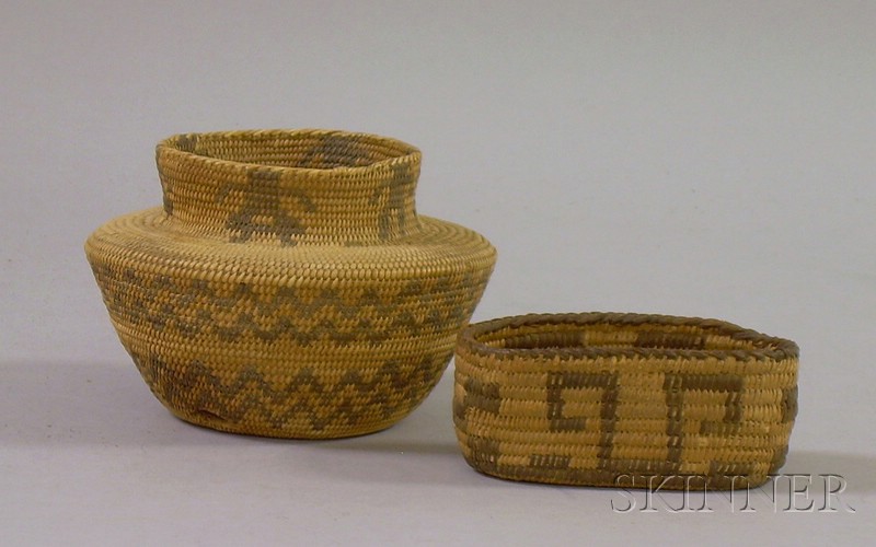 Appraisal: Two Small Native American Baskets urn-shaped Yokuts basket with a