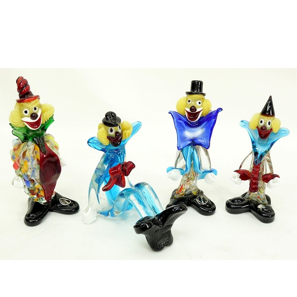 Appraisal: Mid Century Murano Art Glass Clown Figurines Four Piece Lot