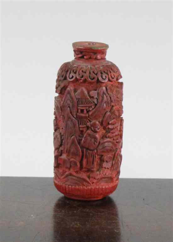 Appraisal: A Chinese cinnabar lacquer snuff bottle late th early th