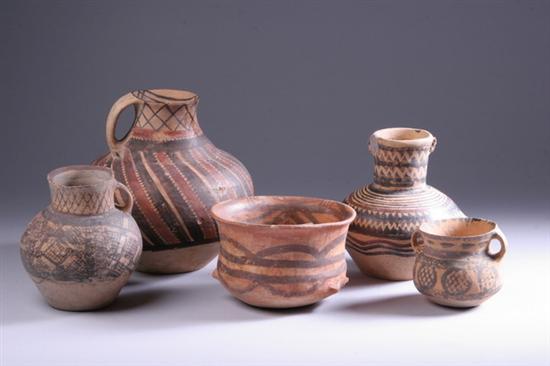 Appraisal: FIVE CHINESE NEOLITHIC POTTERY VESSELS Banshan phase Majiayao culture -