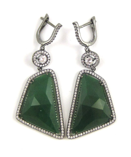 Appraisal: PAIR OF JADE AND STERLING SILVER EARRINGS each with round-cut