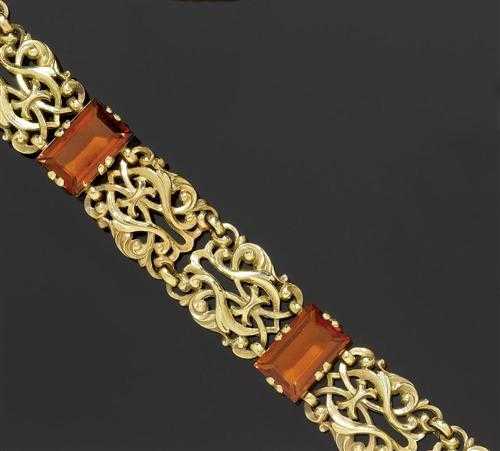 Appraisal: GOLD AND CITRINE BRACELET Yellow gold Decorative bracelet with rectangular