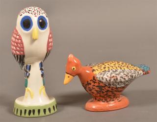 Appraisal: Two James Seagreaves Pottery Bird Figures st Sponge decorated bird