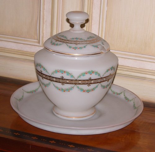 Appraisal: Title Opaline Punch Bowl with Cover and Under Plate gilded