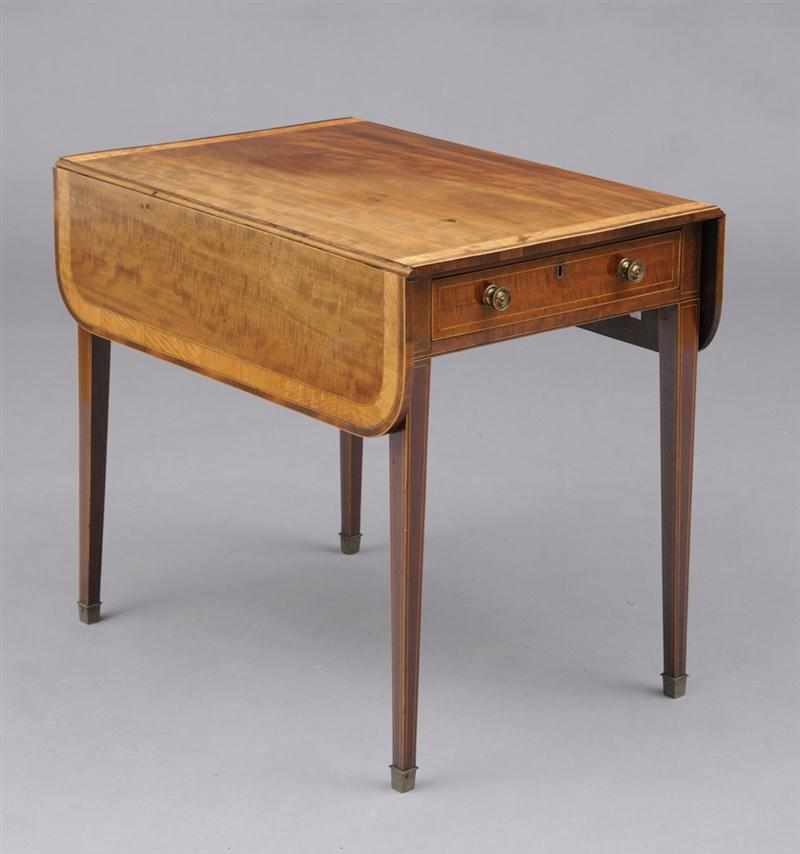 Appraisal: GEORGE III INLAID MAHOGANY PEMBROKE TABLE The satinwood cross-banded top