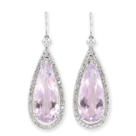 Appraisal: Pair of Diamond and Kunzite Pendant-Earrings Estimate -