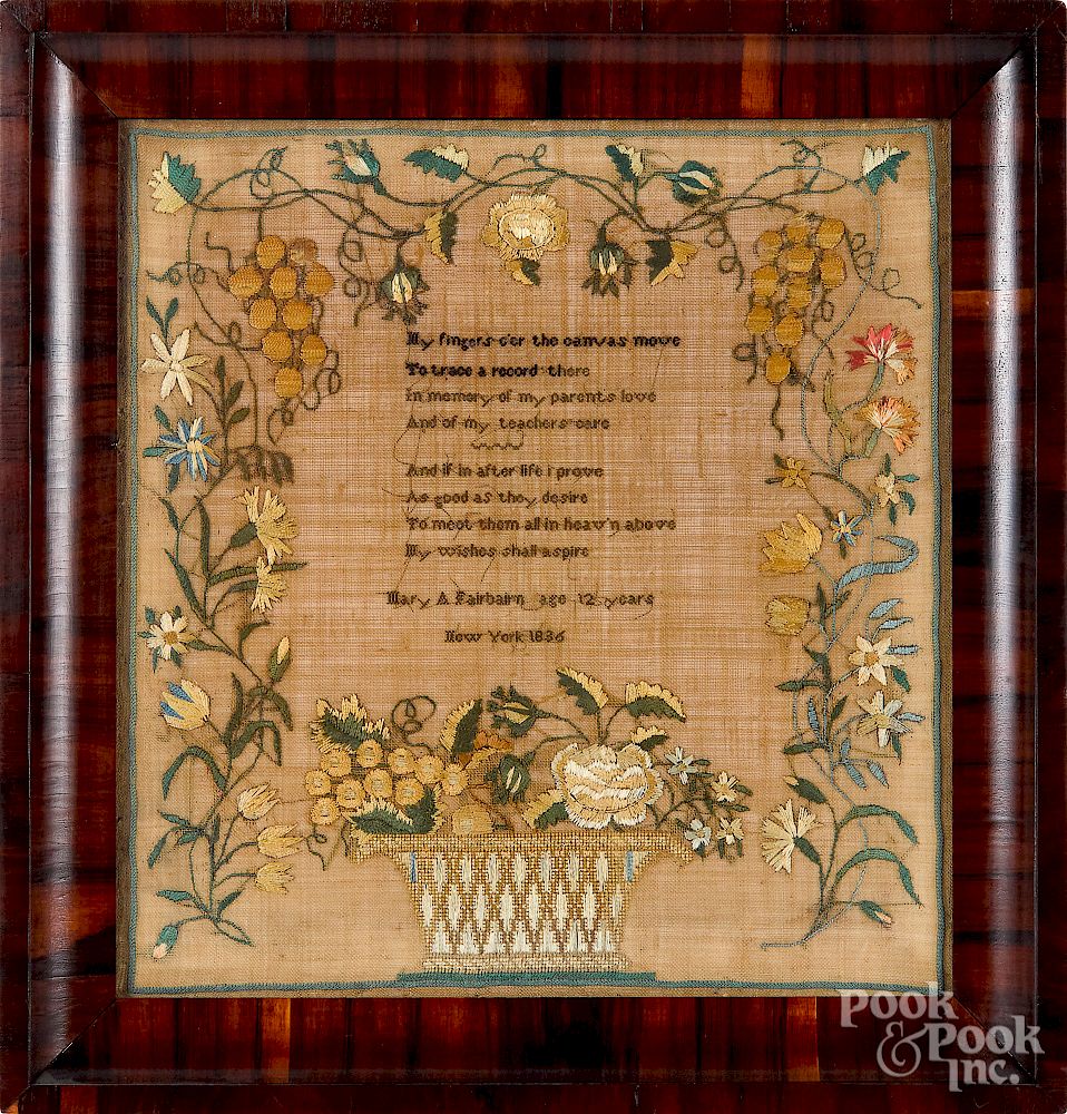 Appraisal: New York silk on linen sampler New York silk on