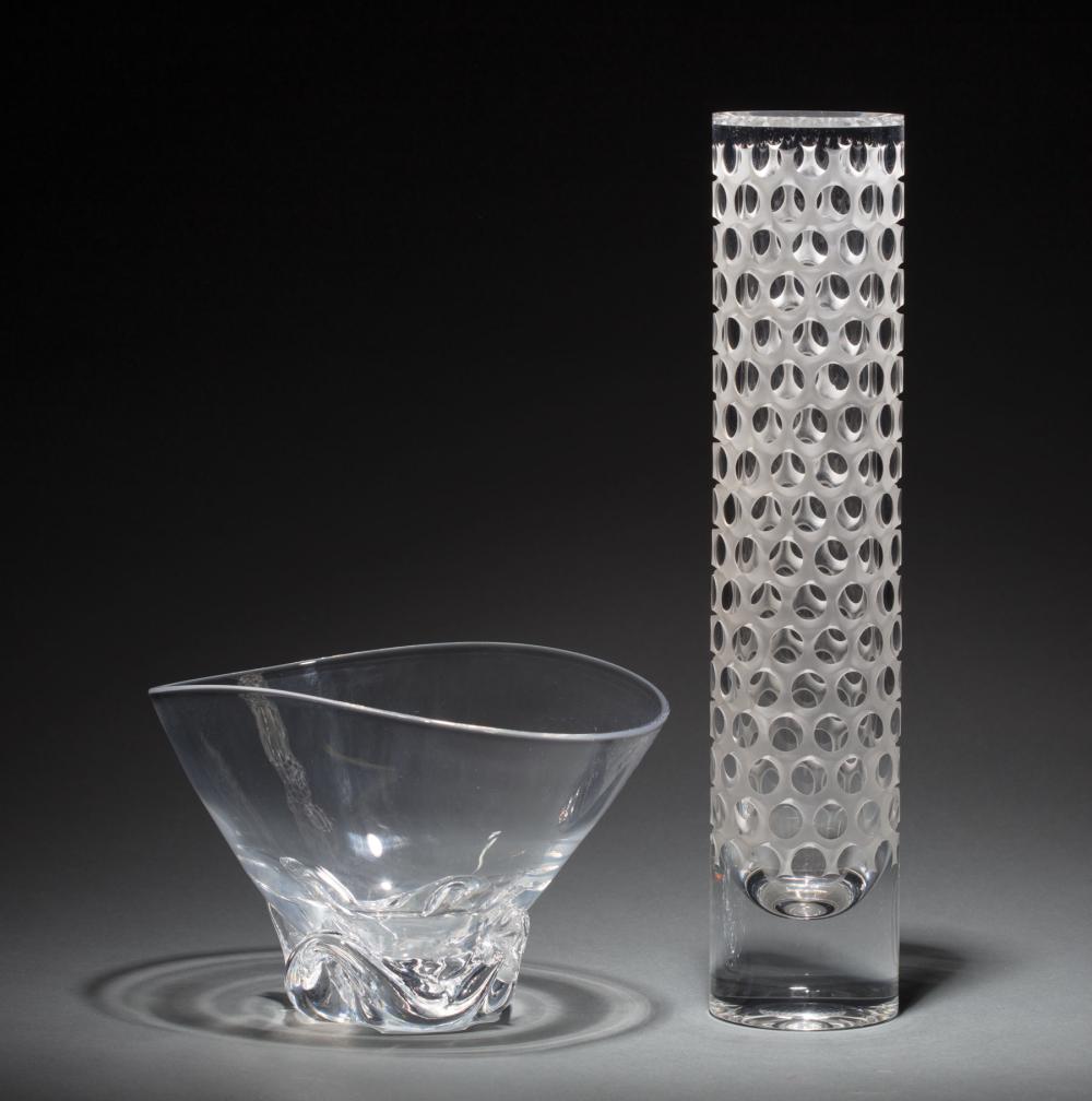 Appraisal: Steuben Glass Bowl with Undulating Base and a Honeycomb Vase